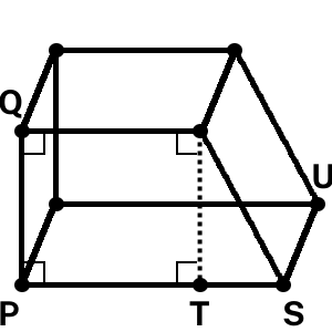 Black 3-D trapezoidal prism with measured sides and height