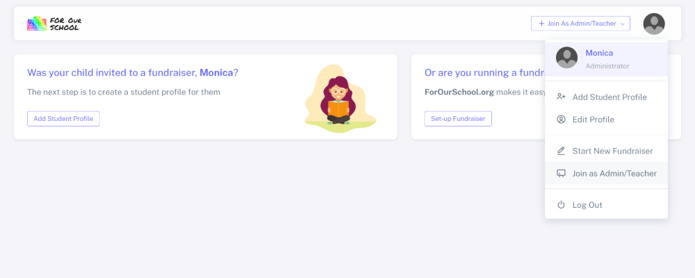 Navigate to Join As Teacher/Admin button in dashboard