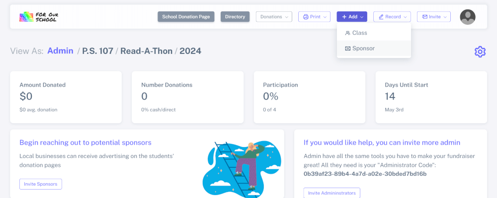 Navigate to form to add sponsor to fundraiser