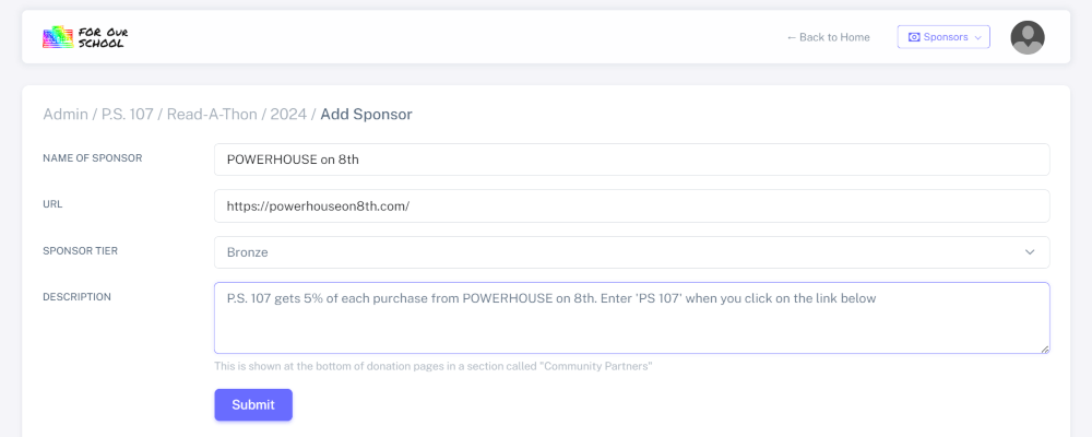 Add sponsor to fundraiser so they can be promoted in donation pages