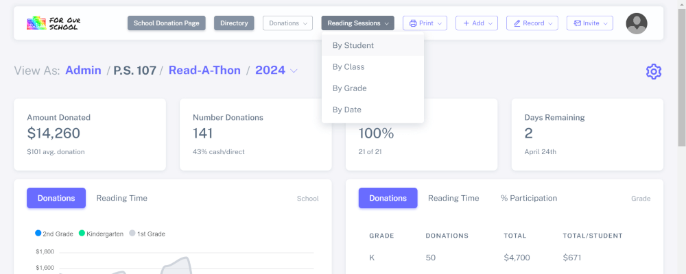 Navigate to view reading sessions by student