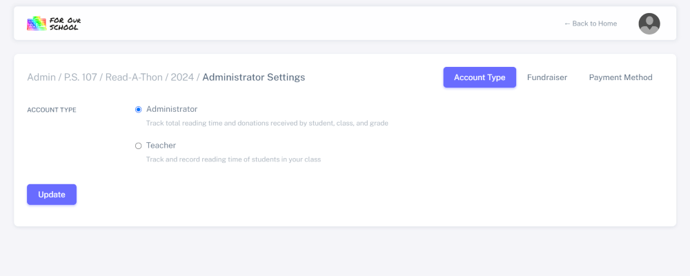 Form to edit administrator account type