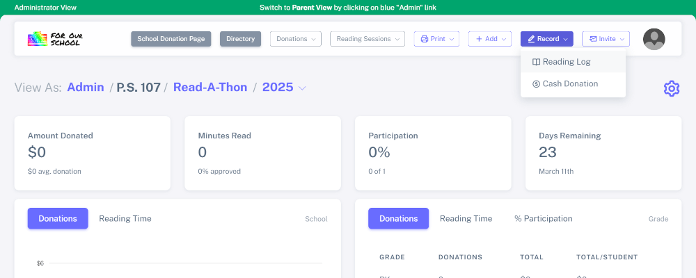 Button for administrator recording paper reading log of student