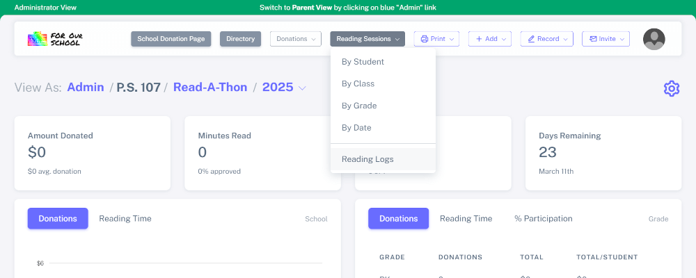 Button for administrator to review paper reading logs previously recorded