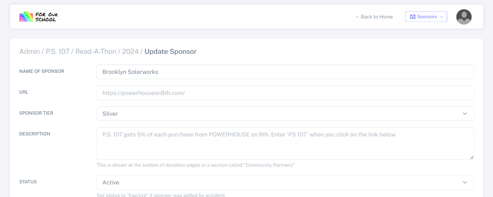 Update sponsor information