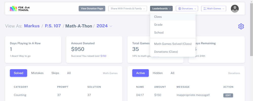 Navigate to student leaderboards