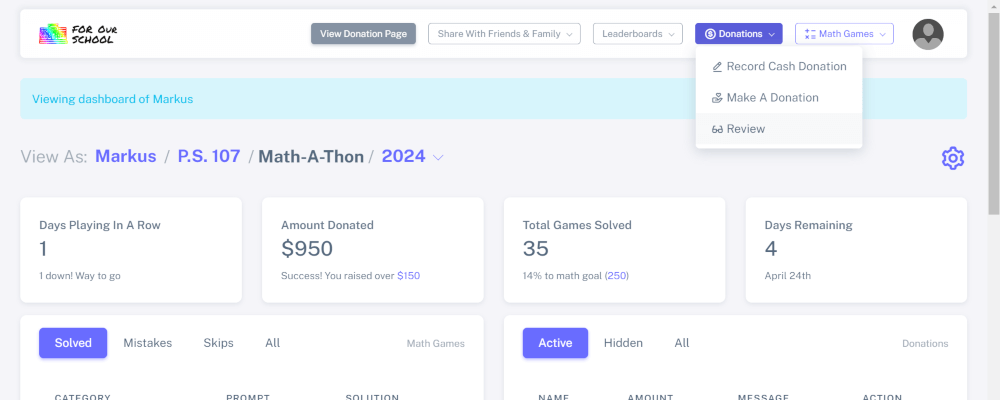 Navigate to view donations received