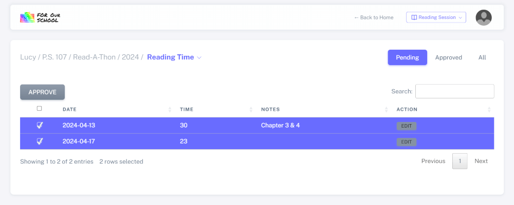 Approve reading time of student