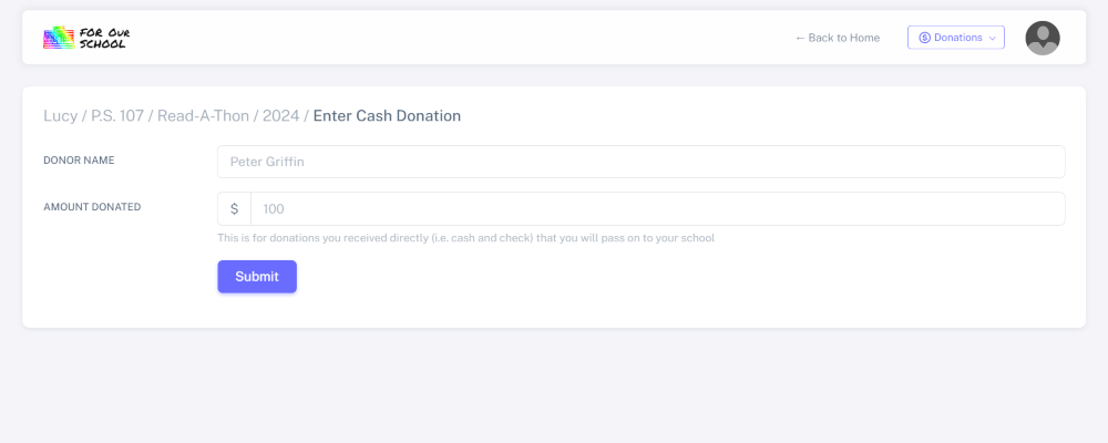 Record cash donation