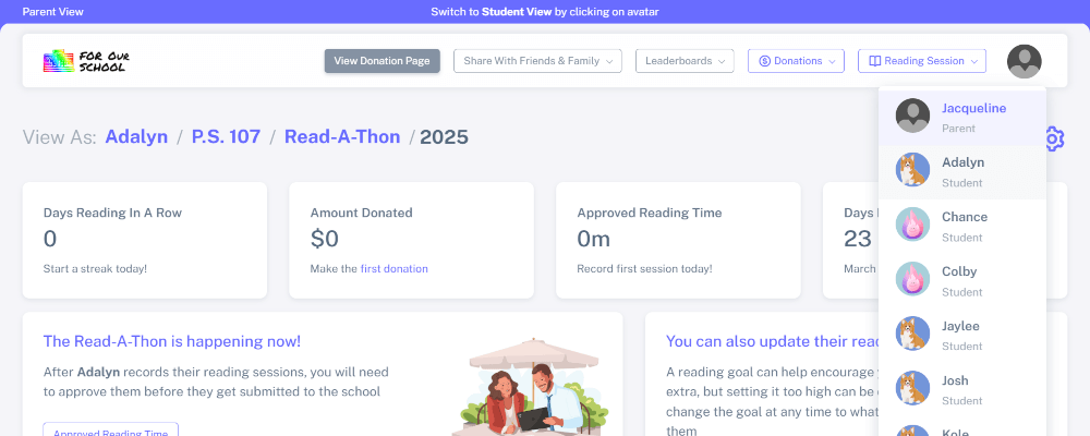 Parent switching to student profile