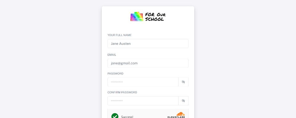 Registration page for administrator creating new account