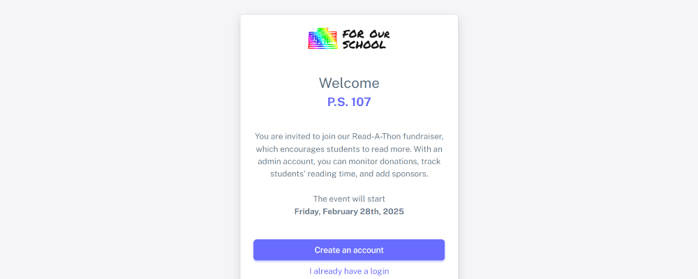Registration page for administrator