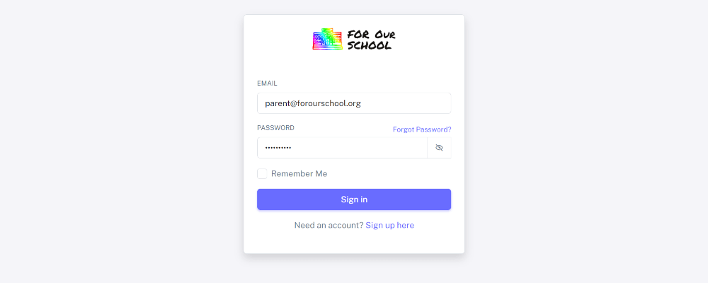 Registration portal for student joining fundraiser at login page