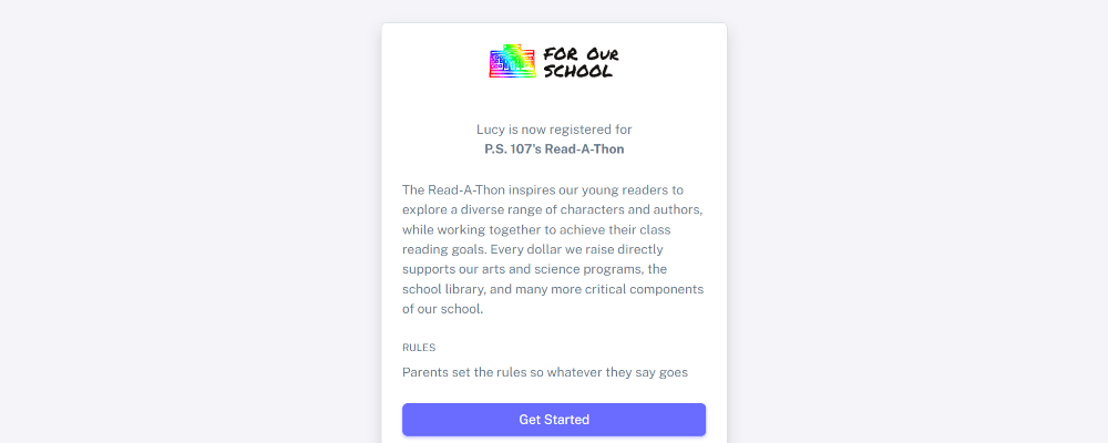 Registration portal for student joining fundraiser at rules and description page