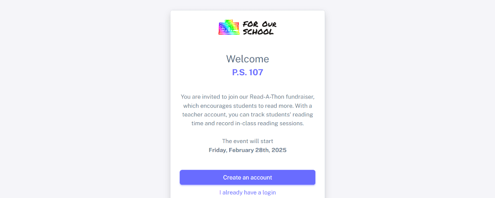Registration portal for teacher joining fundraiser