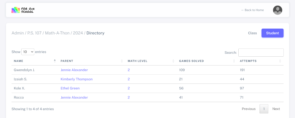 Math-A-thon student directory