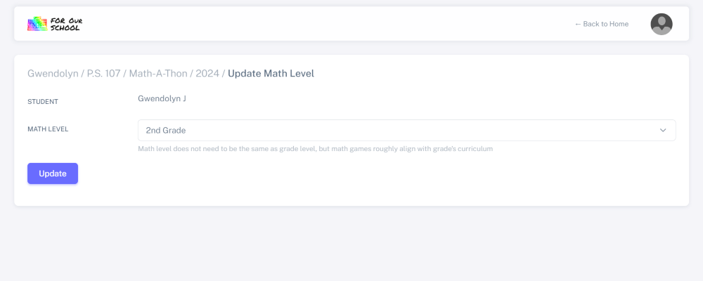 Update math level of student